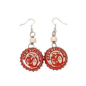 Silver Tone New Belgium Brewing  Bottle Top Boho Drop Dangle Hook Earrings